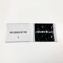 woven label clothe label for clothing 500pcs custom label Black and pink ultrasonic cut center fold2586