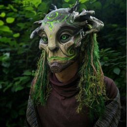 Costume Accessories Party Masks New Green Forest Elf Old Man Mask Halloween Simulation Cosplay Face Shield Masquerade Replica Costume Props Festival Supplies HKD2
