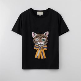 100%cotton embroidery cat t shirts whole Fashion mens T-shirt Classic loose style womens tshirt High-precision knitting techno243r