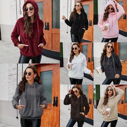 Women's Hoodies Europe And America Autumn Winter Hooded Plush Pullover Sweater Long-sleeved Zipper Solid Colour Warm Jacket With Pockets