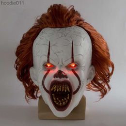 Costume Accessories New LED Horror Pennywise Joker Scary Mask Cosplay Stephen King Chapter Two Clown Latex Masks Helmet Halloween Party Props X0803 L230918