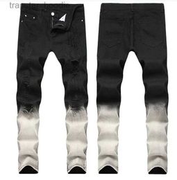 Men's Jeans Big Size 2019 Spring mens Gradation Black White Jeans Fashion Designer Ripped Slim Fit casual Straight Leg Denim Pants Trousres QKN1866 L230918