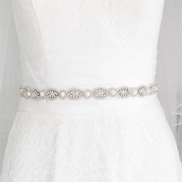 Wedding Sashes TRiXY S435 Fashion Beaded Belt Clear Crystal For Formal Dress Pearl Bridal Rhinestone Belts Silver171I