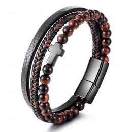 Новый популярный трехслойный кожаный браслет из натурального камня, браслеты-манжеты с пряжкой из нержавеющей стали, ювелирные изделия для влюбленных, подарок