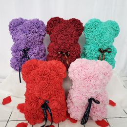 Decorative Flowers Drop 25cm Foam Rose Teddy Bear Gift For Girlfriend Birthday Wedding Artificial Party Home Decor Valentines