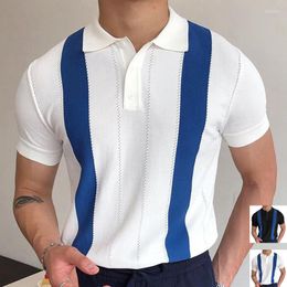 Men's Polos 2023 Spring Summer Short Sleeved Knitwear White Stripe Slim Business Trade Polo Shirt Sell