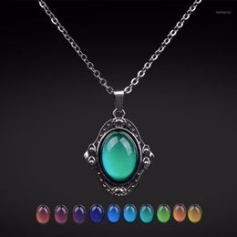 Mood Necklaces Retro Elliptic Jewelry Pendant Necklace Temperature Control Color Change Necklace Stainless Steel Chain1238Y