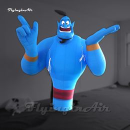 Cute Blue Inflatable Aladdin's Lamp Genie Cartoon Character Model 3m Air Blow Up Magic Spirit Balloon For Party Decoration