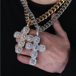 92mm Large Size Iced Out Cross Pendant Necklace Bling Micro Pave Cubic Zirconia Simulated Diamonds 10mm 18inch Cuban Chain Retro S318s