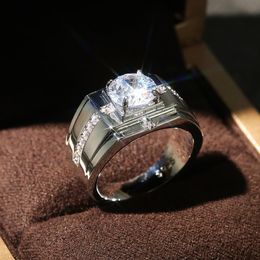 Men Rings for Wedding Engagement Shiny Cubic Zirconia Simple Elegant Design Male Marriage Rings Classic Jewelry240z