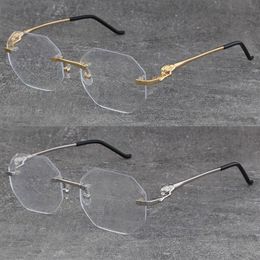 New Model Designer Diamond cut Lens Metal Rimless Square Frames Womens Eyewear Leopard series Optical Frame 18K Gold Male and Fema250f