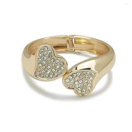 Bangle Dubble Heart Bracelet Inlay Rhinestones Chunky Alloy Statement Cuff For Women Fashion Jewelry Costume Accessories