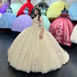 Champagne Princess Sweetheart Quinceanera Dresses Ball Gown Sweet 16 Dress Beads Appliques Lace Birthday 15th Party Gown for Girl