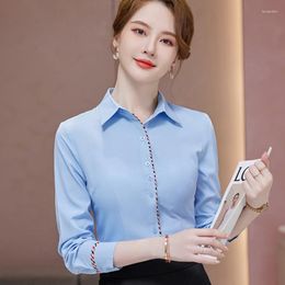 Women's Blouses Women & Shirts Ladies 2 Piece Skirt And Top Set Office Work Female OL Style Blue Long Sleeve