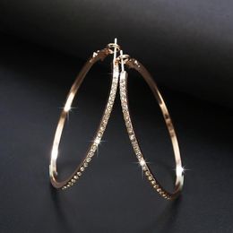 Hoop & Huggie Fashion Earrings With Rhinestone Big Circle Simple Gold Color Loop For Women2228