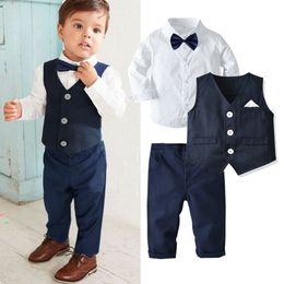 Clothing Sets Kid Boy Formal Party Clothes Suits Bow Dress For Boys Weddings Birthday Elegant Vest Blazers Pant Kids Outfit Costume 230918