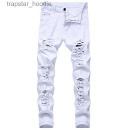 Men's Jeans Men Ripped Jeans White Red Black Stretch Slim Fit Spring Autumn Denim Pants Distressed Hip Hop Streetwear Biker Jeans Pants X0621 L230918