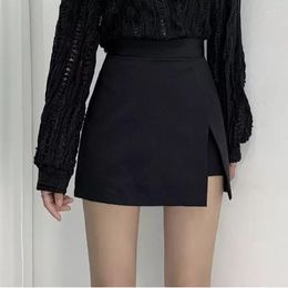 Skirts Women's Mini Skirt Irregular Solid Side Slit Stretch Korean Fashion Chic Ol High Waist Female Bottom Plus Size Lolita
