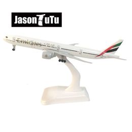 Diecast Model car JASON TUTU 20cm United Arab Emirates Boeing 777 Aeroplane Model Plane Model Aircraft Diecast Metal 1/300 Scale Planes Drop shippi 230915