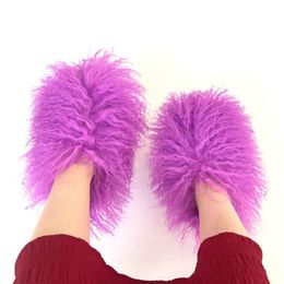 Slippers 2023 Wholesale Luxury Real Yellow Sheep Shoe Slides Mongolian Fur For Women 230918