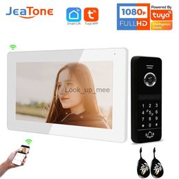 Doorbells Tuya 1080PJeatone 4-wire WiFi Video Intercom Security Protection System Password ID Card Unlock Apartment Video Call Panel HKD230918