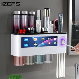 Toothbrush Holders Magnetic Toothbrush Holder Bathroom Storage Shelf For Restroom Home Auto Toothpaste Squeezer Dispenser WC Bathroom Accessories 230918