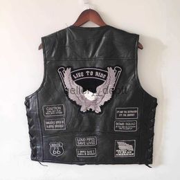 Men's Vests 2022 Men Biker Vest Punk Button Sleeveless Motorcycle Jacket Black Leather Sheepskin Motorcycle Vest for Men Four Seasons Coat J230918