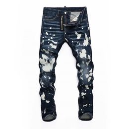 Men's Jeans Black Scratch Pant Designer Mens Quality Design Hole Colour Patch Spliced Ripped Slim-leg Motorcycle Biker Destro278c