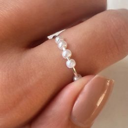 Solitaire Ring Pearl Rotatable Anxiety 2023 Trendy Rotating Beads Fidget Decompression Adjustable Finger Rings for Women Jewellery 230918