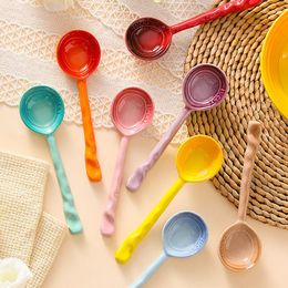 Spoons 4Pcs Colourful Long Handle Ceramic Soup Spoon Household Cute Teaspoon Rice Eating Kitchen Cooking Utensil