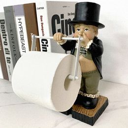 Decorative Objects Figurines Creative Spoof Paper Holder Statue Cute Funny Sculpture Resin Figure Butler Shape Tissue Stand Rack Toilet Decoration 230918