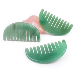 Comb Gua Sha Tool Natural Stone Green Aventurine Guasha Scraper Massage Head Jade Massager Beauty Health Body Neck Skin Scraping Lift Head Caring Relaxation