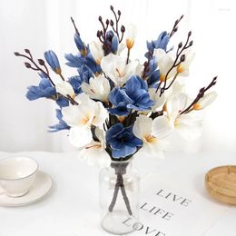 Decorative Flowers 5 Forks Artificial Magnolia Flower Fake Bouquet Imitation Wedding Pography Props Home Living Room Decoration