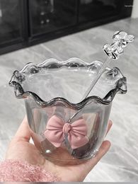 Wine Glasses AhunderJiaz Lace Glass Bowl Simple Breakfast Cup INS Scald Resistant Dessert Coffee Home Storage Decoration