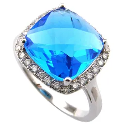 Hot selling Fashion Blue Ring Cubic Zirconia Stone Ring Rhodium Plated Aquimarine Stone Ring for Women