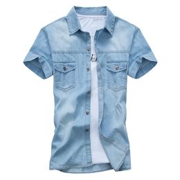 Summer Brand Denim Shirt Men Cotton Short Sleeve Turn-down Collar Mens Shirts Casual Slim Fit Men's Jeans shirts Chemise homm251K