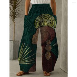 Women's Pants Vintage Green Print Sweatpants Women Streetwear Wide Leg Casual Baggy With Pockets Jogging Trousers