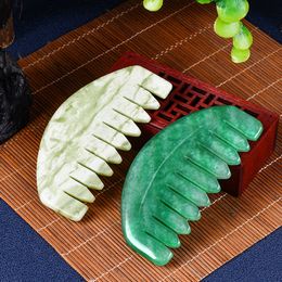 Natural Jade Stone Massage Comb Gua Sha Tool for Head Caring Relax Guasha Scraping Scalped Multifunctional Handheld Massager Beauty Health SPA Anti Ageing Wrinkle