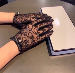 2023 Black flower Letter Embroidery Lace Gloves Sunscreen Drive Mittens Women Mesh Glove With Free Gift Box M L C4