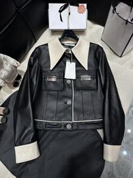 Small square collar leather jacket with perfect details and a full temperament