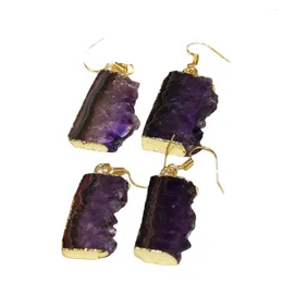 Dangle Earrings In For Women Gold Color Crystal Stone Female Vintage Raw Purple Amethyst 2023 Natural Big 5pc