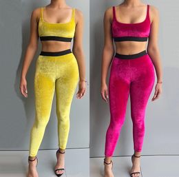 Women's Tracksuits Running Woman Sports Underwear Brand Designer Yoga Sets Classics Velvet Two Pieces Female Full Length Trouser Suits 2024 Pants Sexy Push Up Vest