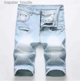 Men's Jeans Unique Mens Ripped Motocycle Denim Shorts Jeans Fashion Designer Scratched Zipper Pocket Retro Big Size Panelled Short Jeans Trousers 1782 L230918