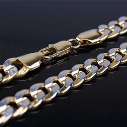 Mens 2 Tone Yellow White Gold Filled Embossed Necklace 23 6 9mm Solid Curb Chain GF Jewelry Chains241j