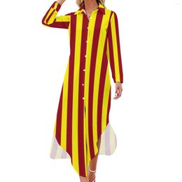 Casual Dresses Vertical Striped Chiffon Dress Burgundy And Yellow Cute Aesthetic Female Sexy Custom Clothing Big Size 5XL