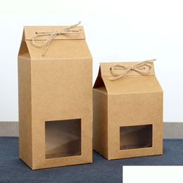 Gift Wrap Tea Packaging Cardboard Kraft Paper Bag Clear Window Box For Cake Cookie Food Storage Standing Up Packing Lx2705 Drop Delive Dhgqs