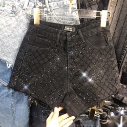New fashion Women's high waist denim jeans rhinestone patchwork shinny bling shorts trousers plus size SMLXL206Q