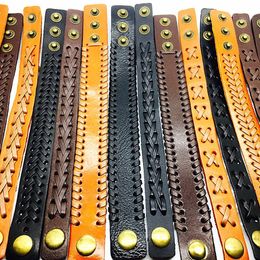 whole 30pcs Lot Men Women Genuine Leather Button Bracelets Handmade Fashion Jewellery Cuff Bangles Mix Styles brand new249N