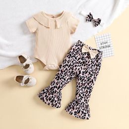 Clothing Sets Baby Set Toddler Solid Color Short Sleeve Romper Leopard Trousers Headband 3pcs Suit Summer Born Girls Outfit