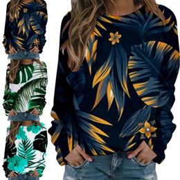 Women's Sweaters Fitted Sweatshirts Women Ladies Round Neck Long Sleeve Leaf Print Sweater Fashion Loose Top Sports Warm Up Jacket